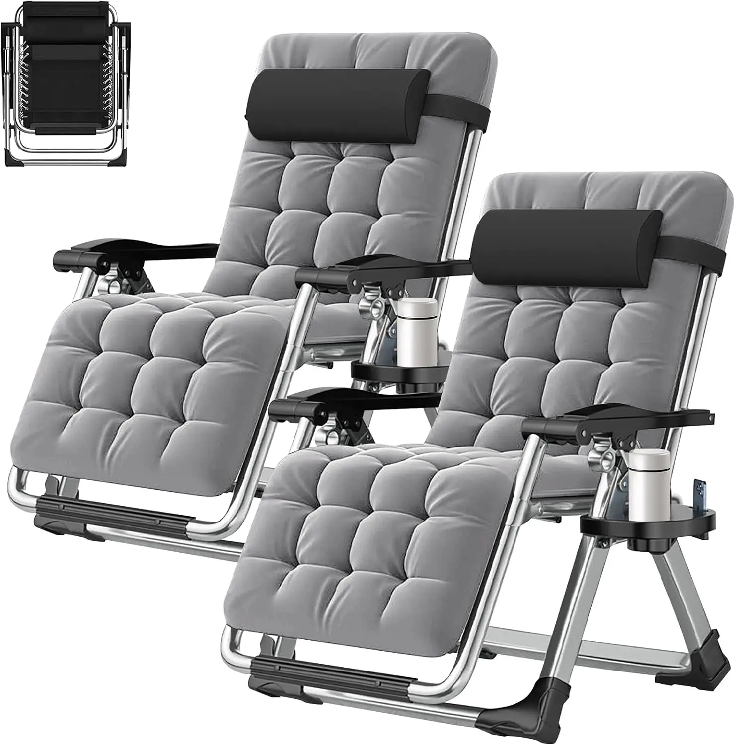 2PK Zero Gravity Chair/Armrest Mat,Premium Outdoor Lawn Folding Lounge Chairs,Sturdy Adjustable Reclining Patio Chairs - Image 10