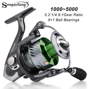 Sougayilang Spinning Fishing Reel 1000-5000 Series 5.2:1/4.9:1 Gear Ratio Metal Frame Smooth Tough Reel for Saltwater Freshwater