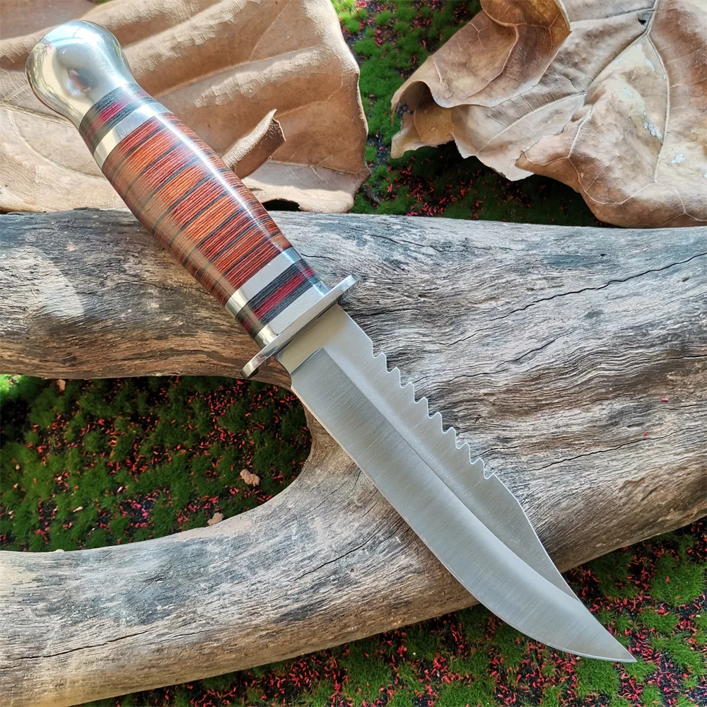 High-Quality 8CR15Mov Steel Blade Hunting Knife with Wooden Handle - Sharp and Reliable Straight Knife with Oxford Cloth Cover - Image 3