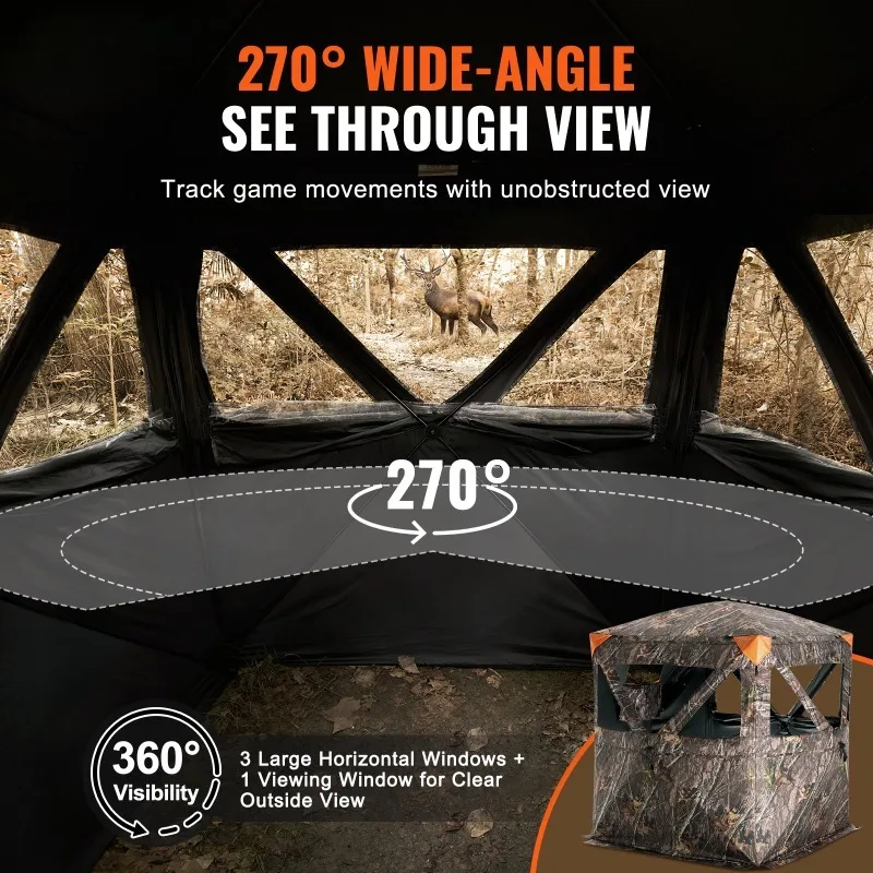 Hunting Blind, 270° See Through Ground Blind, 1-2 Person Pop Up Deer Blind for Hunting with Carrying Bag, Portable Resilient - Image 4