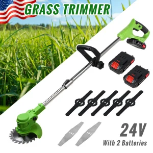 Electric Weed Lawn Edger Eater Cordless Grass String Trimmer Cutter & 2 Battery (Green)