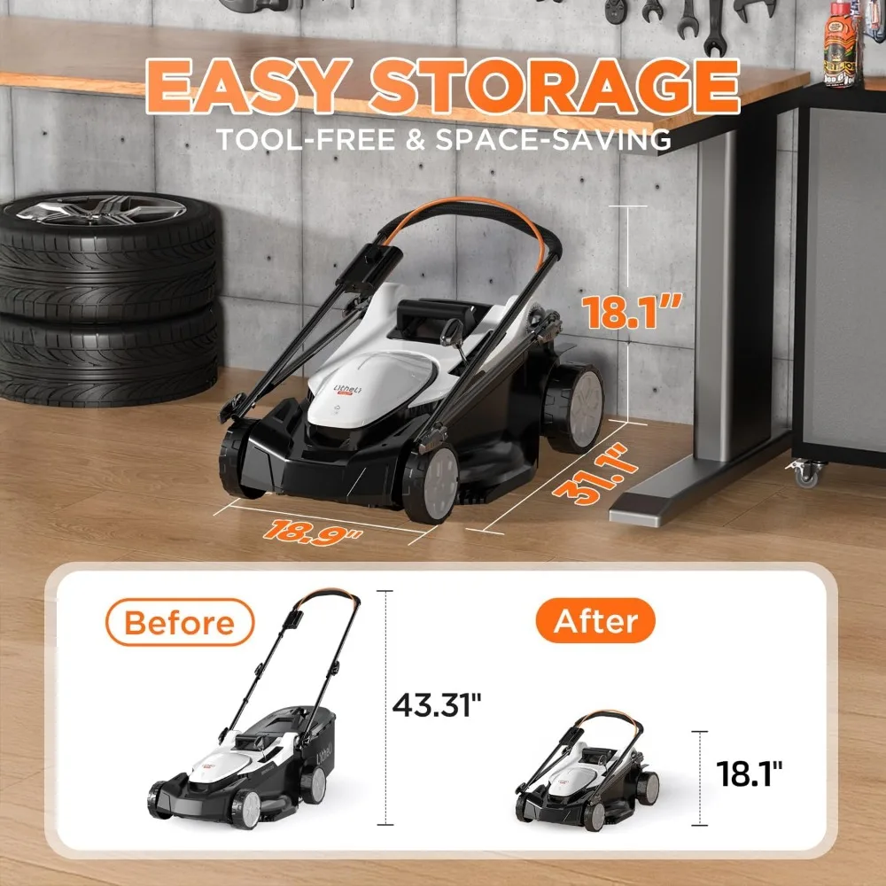 Litheli 18" 2x20V Electric Lawn Mower for Garden Yards, Lightweight Cordless Lawn Mower Brushless with 6-Position Height Adjustm - Image 5