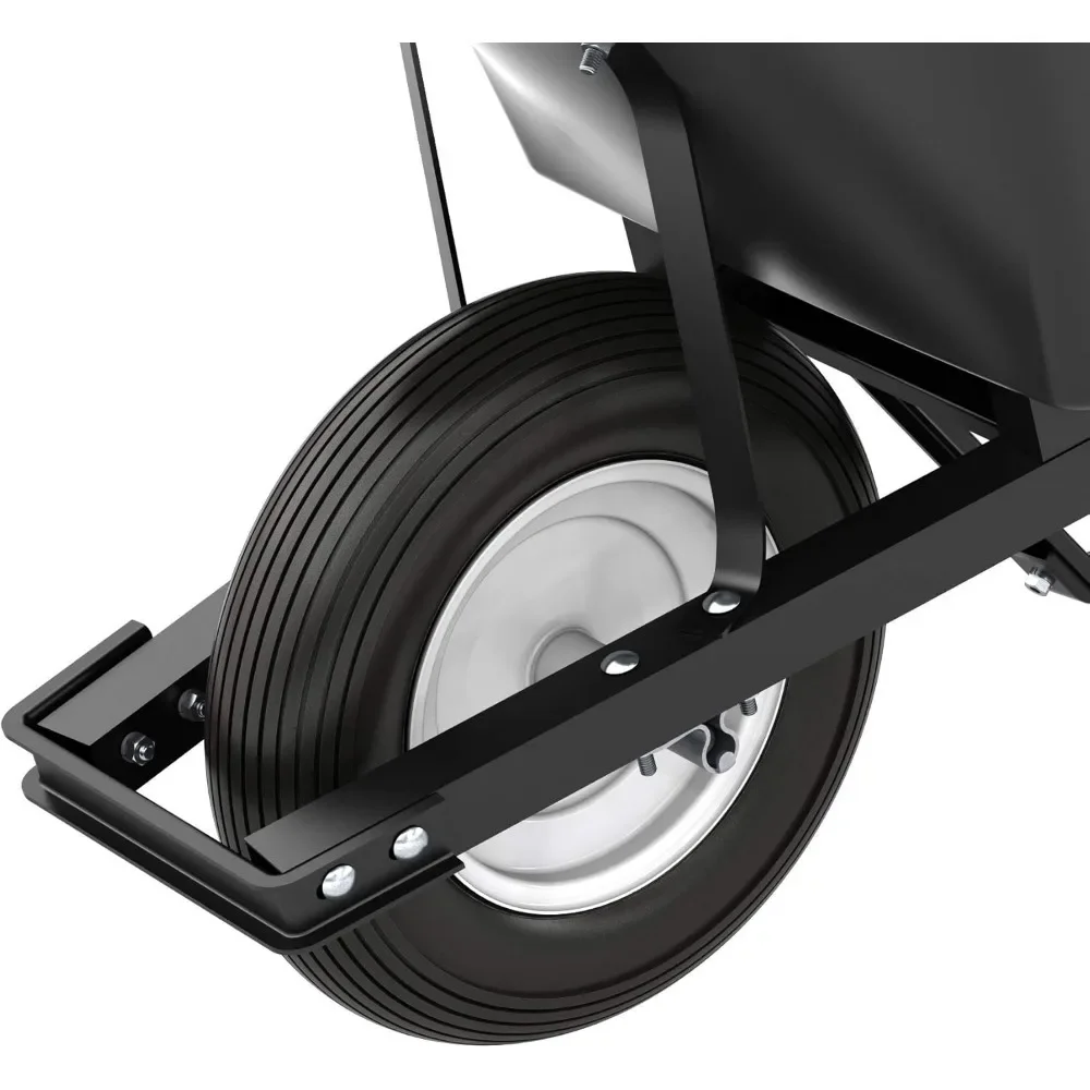 908 Premium Contractor Grade Poly-Tray Single Wheel Wheelbarrow With Steel Handle and Ribbed Tire Cargo Trolleys Garden Carts - Image 3