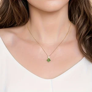 Lxalry Square Tray Copper  Inlay Colored Zirconia Pendant  Necklace - Hypoallergenic,  Jewelry Gift Affordable  Luxury Eco-frien