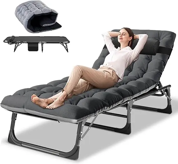 Folding Lounge Chair with Mattress, 5 Position Adjustable Folding Sleeping Bed Cot Chaise Lounge Chairs Perfect for Sunbathing, - Image 13