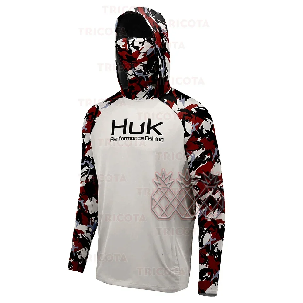 HUK UPF 50+ Long Sleeve Hooded Face Cover Fishing Shirts Quick Dry Sweatshirts Breathable UV Protection Men Fishing Jerseys - Image 2