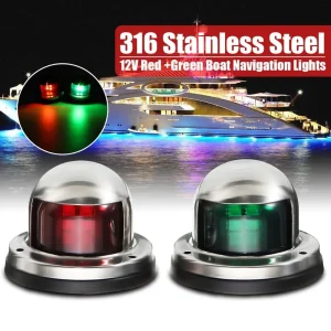 2pcs 12V Stainless Steel Red Green Bow LED Navigation Lights Steering For Boat Marine Indicator Spot Boat Yacht Sailing Light