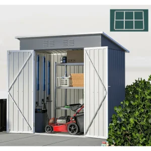 6' x 4' Outdoor Storage Shed with Metal Base, Galvanized Metal Storage Shed with Lockable Door