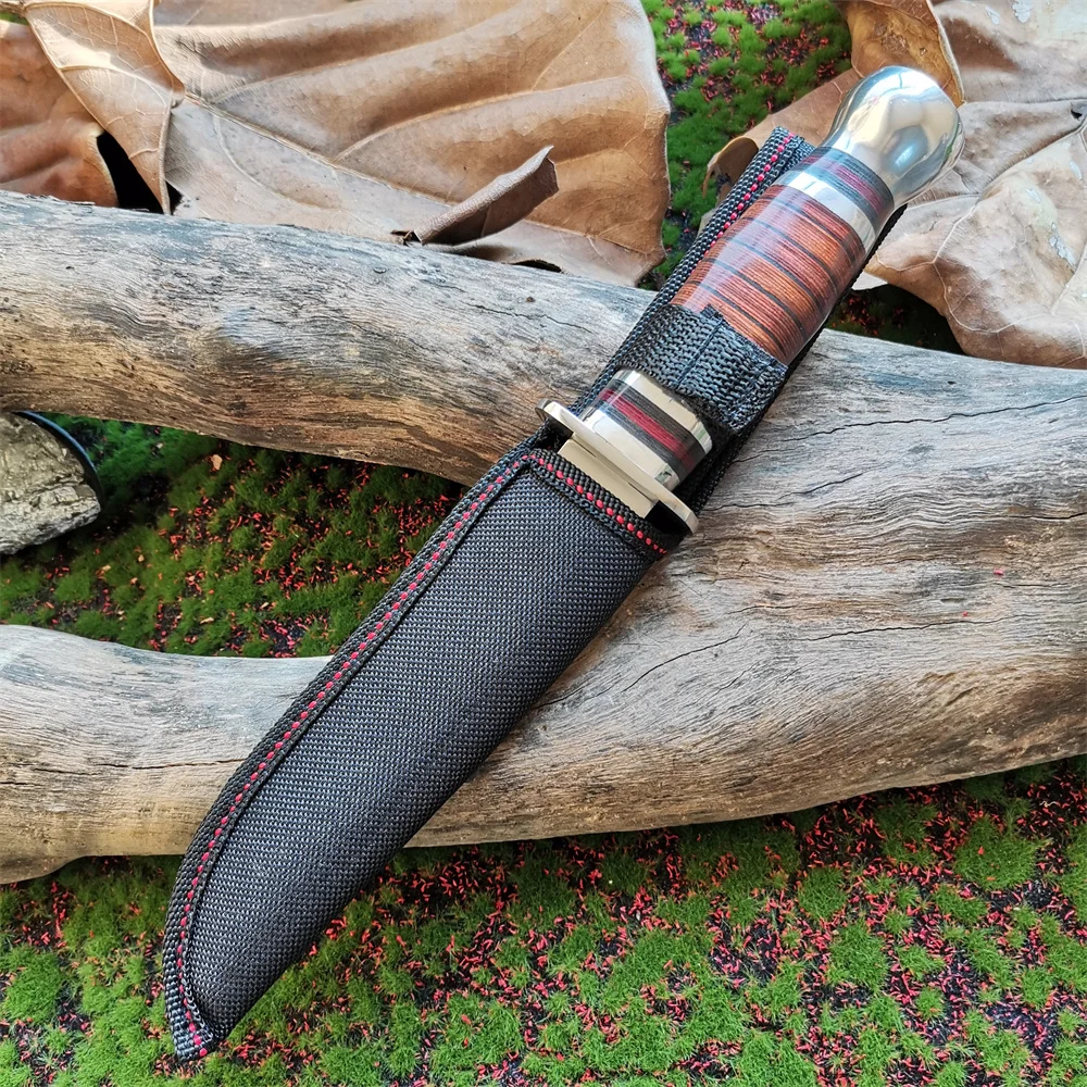 High-Quality 8CR15Mov Steel Blade Hunting Knife with Wooden Handle - Sharp and Reliable Straight Knife with Oxford Cloth Cover - Image 5