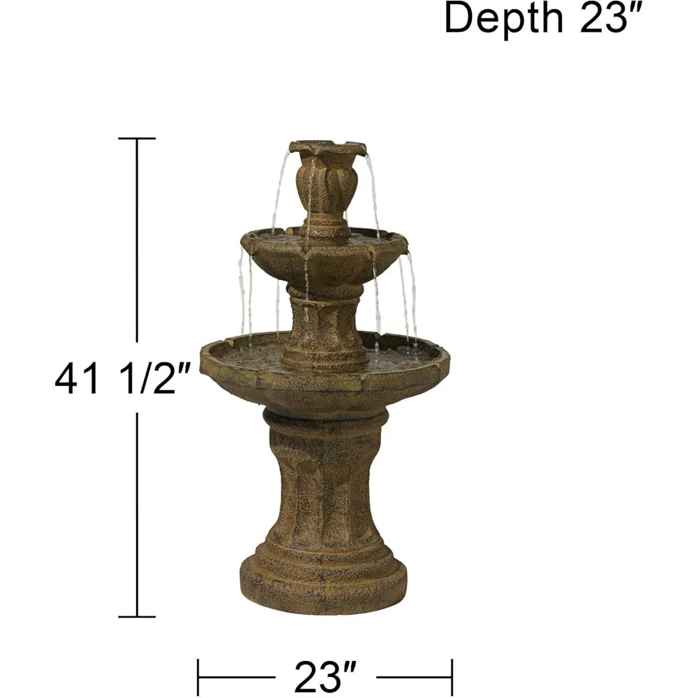 Tuscan Garden Classic Rustic Outdoor Floor Fountain and Waterfalls 41 1/2" High 3 Tiered Decor for Garden Patio Backyard Deck Ho - Image 3