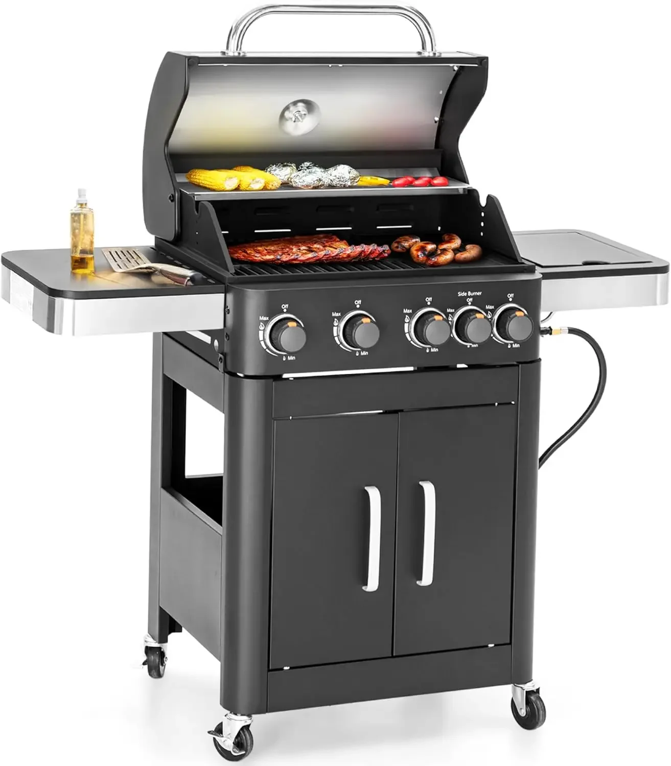 Barbecue Grill, Charcoal and Propane Gas Grill Combo with Side Burner & Porcelain-Enameled Cast Iron Grate, Dual Fuel BBQ Grill - Image 10