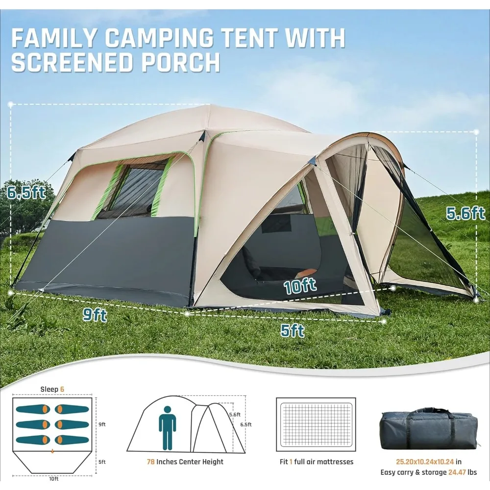 Dome Tent, Family Tent for Camping, Waterproof Large Cabin Tent, Easy to Set Up, Large Tent for Camping and Backyard - Image 6