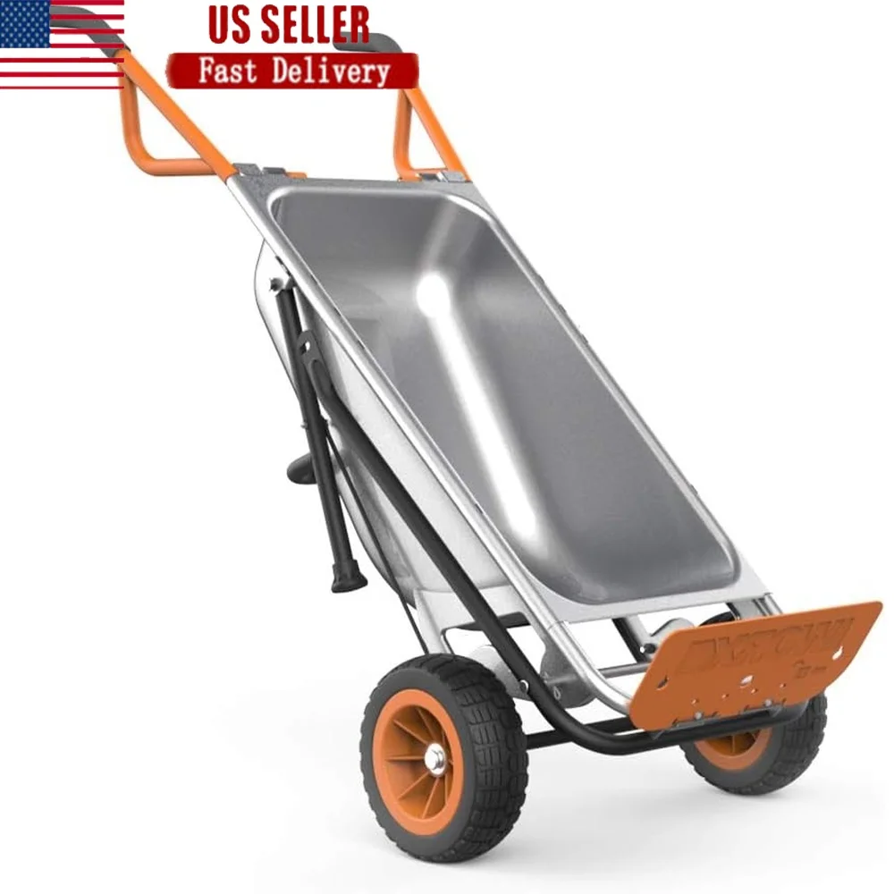 8-in-1 Heavy Duty Garden Cart Wheelbarrow Dolly Turbo Lift 300lbs Capacity Stable Design Flat-Free Tires Multi-Functional Lawn