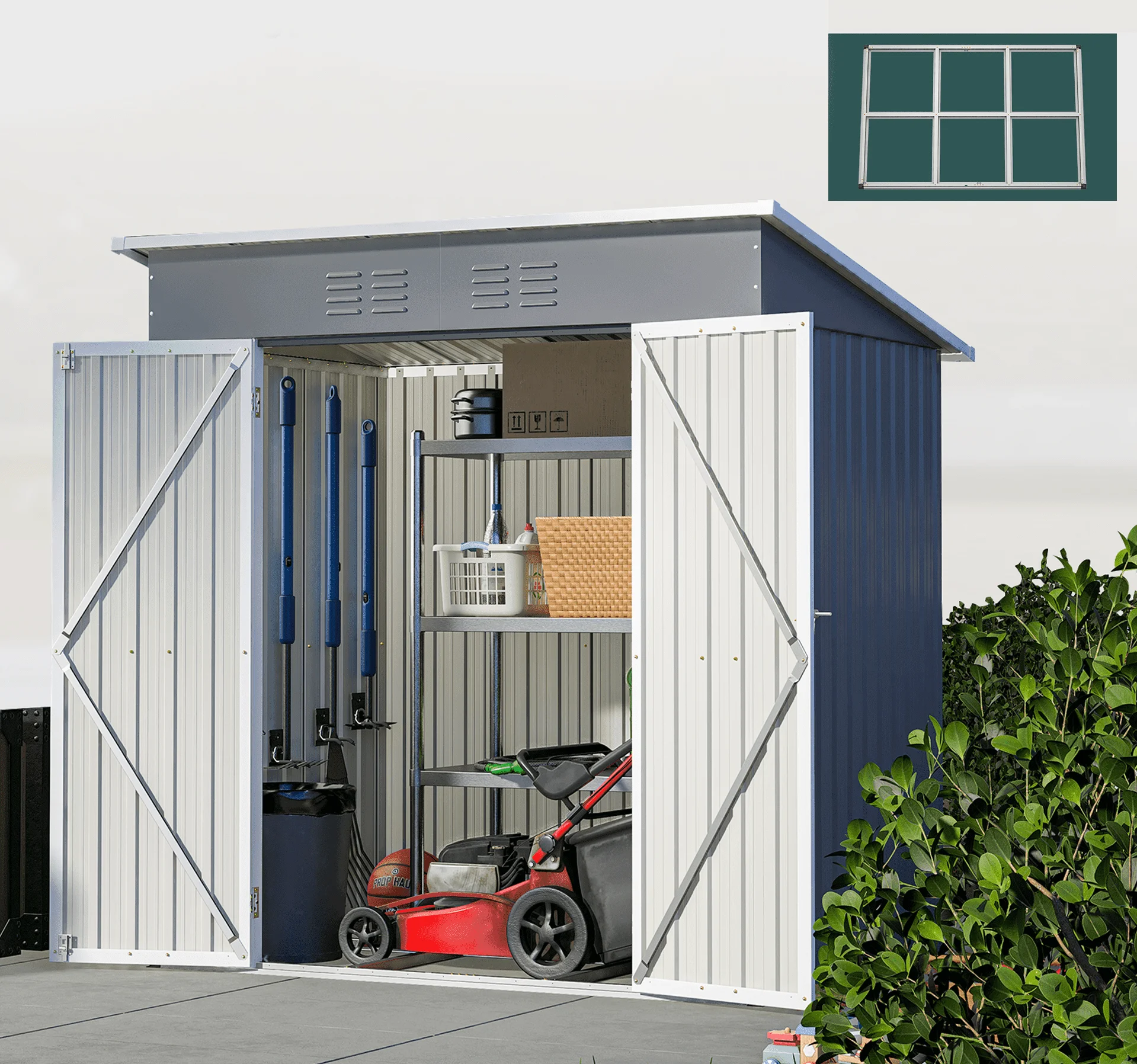 6' x 4' Outdoor Storage Shed with Metal Base, Galvanized Metal Storage Shed with Lockable Door - Image 7