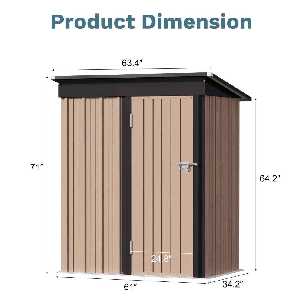3' x 5' Storage Shed, with Groove Roof and Lockable Door, for Garden and Patio, Brown - Image 5