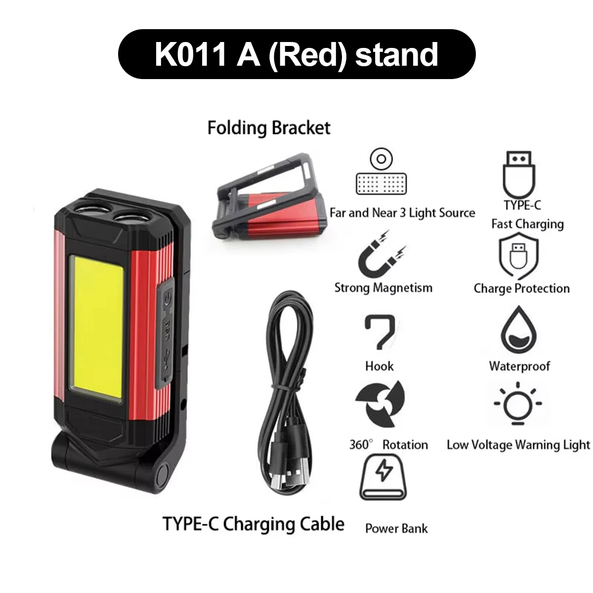 Led Work Light 10w Foldable Rechargeable Magnetic Flashlight Waterproof Flashlights Usb-cob Lamp With Hook Outdoor 6500k Lantern - Image 8