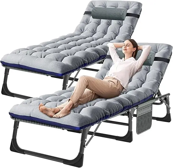 Folding Lounge Chair with Mattress, 5 Position Adjustable Folding Sleeping Bed Cot Chaise Lounge Chairs Perfect for Sunbathing, - Image 17