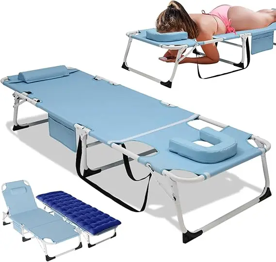 Folding Lounge Chair with Mattress, 5 Position Adjustable Folding Sleeping Bed Cot Chaise Lounge Chairs Perfect for Sunbathing, - Image 21