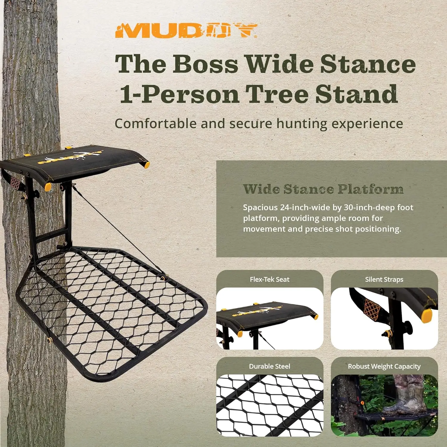 USA Hang On 1 Person Hunting Tree Stand Platform with Silent Straps, FlexTek Comfort Seating, and Extra Wide Platform (2 Pack) - Image 2