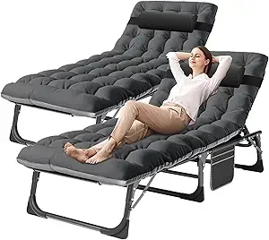 Folding Lounge Chair with Mattress, 5 Position Adjustable Folding Sleeping Bed Cot Chaise Lounge Chairs Perfect for Sunbathing, - Image 15